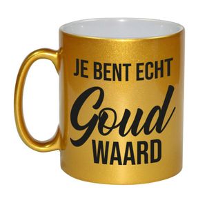 Je bent echt goud waard bedankt cadeau mok / beker goudkleurig 330 ml   -