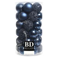 37x stuks kunststof kerstballen donkerblauw 6 cm inclusief kerstbalhaakjes