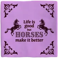 Plenty Gifts tegeltje keramiek horses 10x10cm paars