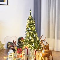 135cm Slanke Kerstboom met Warm Witte LED-Verlichting Kunstkerstboom Groen