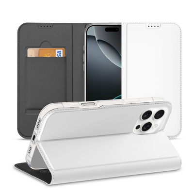 Stand Case Hoesje iPhone 16 Pro Max Wit met Pashouder Stand Case Hoesje iPhone 16 Pro Max Wit met Pashouder