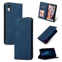 Retro huid voelen Business magnetische horizontale Flip lederen case voor iPhone XR (marineblauw)
