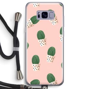 Cactusprint roze: Samsung Galaxy S8 Transparant Hoesje met koord