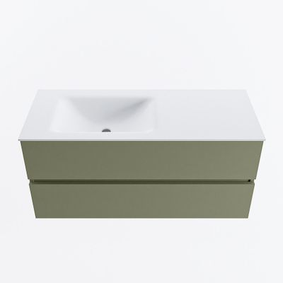 MONDIAZ VICA 110cm badmeubel onderkast Army 2 lades. Wastafel CLOUD links zonder kraangat, kleur Talc.