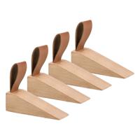 Deurstopper/wig - 4x - hout/kunststof - bruin - 11 x 4 x 3 cm - bescherming