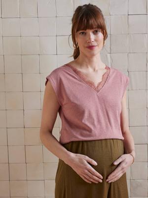 Zwangerschapsshirt met voor- en achterkant van linnenmix oudroze