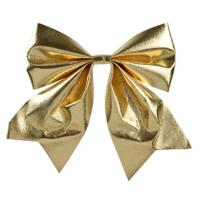 Kerstornamenten strikken - 2x - glanzend goud - 15 x 17 cm - kerstboomstrikjes