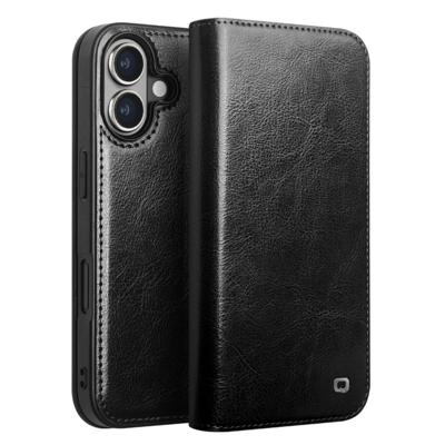 Qialino iPhone 16 Plus hoesje - Leren bookcase - Zwart