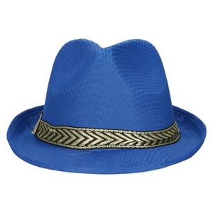 Fiestas Guirca Carnaval verkleed Trilby/gangster hoedje - blauw - polyester - heren/dames   -