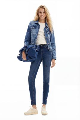 Slim fit jeans kralen bloemen - BLUE - 38