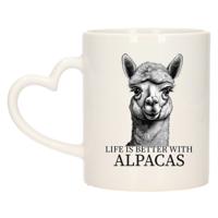 Cadeau mok voor boerderij dieren fans - alpaca - hartjes oor - keramiek - 300 ml