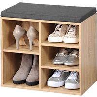 Bruin houten bank schoenenkastje/schoenrekje 29 x 48 x 51 cm met zitkussen - Schoenenrekken - thumbnail
