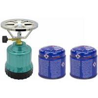 Camping kookstel kunststof metallic groen incl. 2x gas navulling priktank 190 gram - Kookbranders