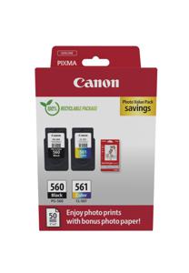 Canon Inktcartridge PG-560/CL-561 Photo Value Pack (PVP) Origineel 2-pack Zwart, Cyaan, Magenta, Geel 3713C008