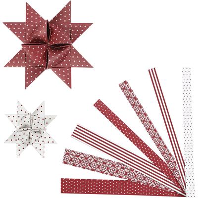 Vivi Gade Papieren vlechtstroken, l: 44+78 cm, b: 15+25 mm, d 6,5+11,5 cm, rood, wit, 60 stroken/ 1 doos