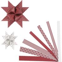 Vivi Gade Papieren vlechtstroken, l: 44+78 cm, b: 15+25 mm, d 6,5+11,5 cm, rood, wit, 60 stroken/ 1 doos