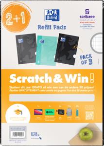 Oxford School cursusblok, ft A4, 100 vel, assorti, commercieel geruit, 2 + 1 gratis, Scratch & Win