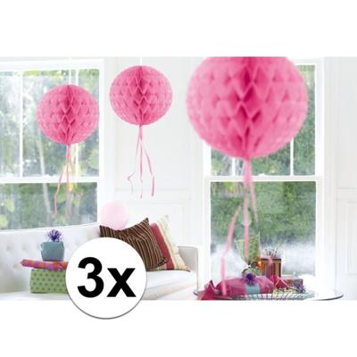 Decoratie bol - 3x - lichtroze - 30 cm - crepe papier - versiering - feestversiering