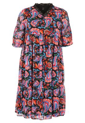 Yoek Jurk met pofmouw PAISLEY | Zwart | Maat 58/60