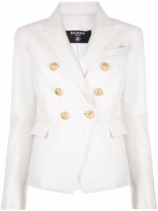 Balmain blazer en cuir à boutonnière croisée - Blanc