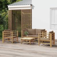 5-delige Loungeset met kussens bamboe taupe