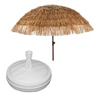 Tuin parasol Raffia Design - met vulbare parasolvoet in wit - lichtbruin - D220 cm