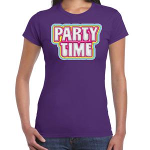 Verkleed T-shirt voor dames - party time - paars - foute party - carnaval/themafeest