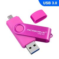 MicroDrive 16GB USB 3 0 Android telefoon & computer dual-use roterende metalen U-schijf (roze)