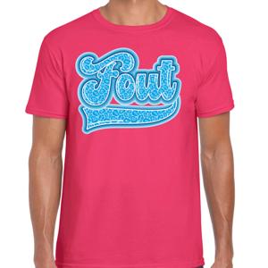 Verkleed T-shirt heren - FOUT - roze - blauw panter look letters - fout/goud/stout