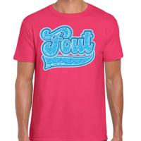 Verkleed T-shirt heren - FOUT - roze - blauw panter look letters - fout/goud/stout