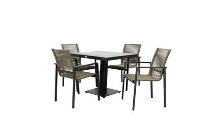 Qopps Javie up down tuintafel met 4 Stilo stapelstoel