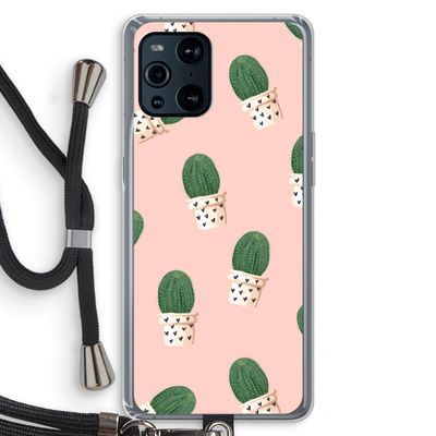 Cactusprint roze: Oppo Find X3 Pro Transparant Hoesje met koord