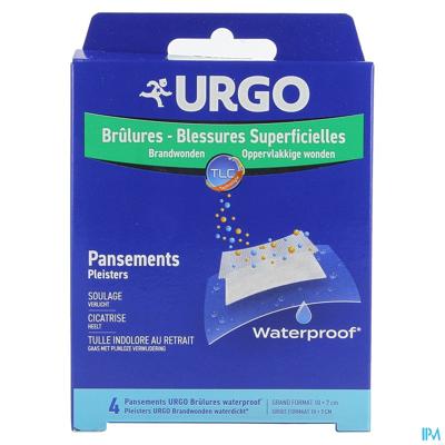 Urgo Brandwonden en Oppervlakkig Wonden Wateproof Wondpleister 10x7cm 4 stuks