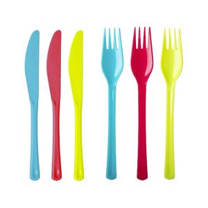 Set van 6x messen en 6x vorken - kunststof - herbruikbaar plastic - 19 cm - BBQ / Verjaardag