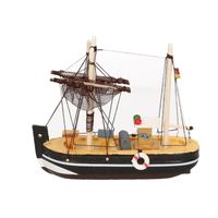 Zwart miniatuur vissersbootje hout   -