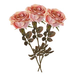 Kunstbloem roos Calista - 3x - oud roze - 66 cm - kunststof steel - decoratie bloemen