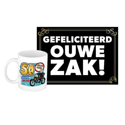 Verjaardag cadeau koffiemok 50 jaar - man - crisis - met gefeliciteerd ouwe zak wenskaart Verjaardag cadeau koffiemok 50 jaar - man - crisis - met gefeliciteerd ouwe zak wenskaart