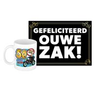 Verjaardag cadeau koffiemok 50 jaar - man - crisis - met gefeliciteerd ouwe zak wenskaart