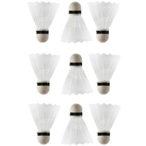 Set van 9x stuks badminton shuttles met veertjes - wit - 9 x 6 cm - Sportartikelen