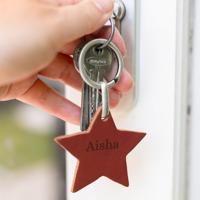 Leren sleutelhanger graveren - Ster - Bruin