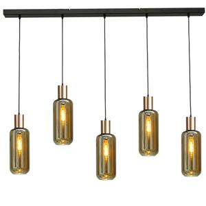 Masterlight Hanglamp zwart met goud Bounty 5-lichts cilindrisch glas 2471-05-02-130-5-5