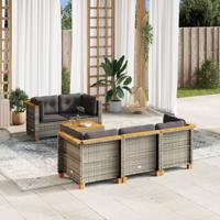 6-delige Loungeset met kussens poly rattan grijs