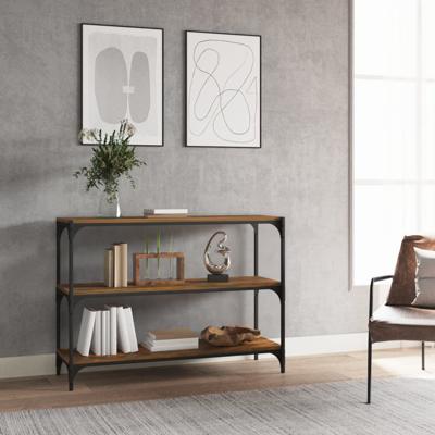 Boekenkast 100x33x70,5 cm bewerkt hout en staal gerookt eiken