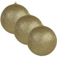 6x Gouden grote kerstballen met glitter kunststof 13,5 cm - thumbnail