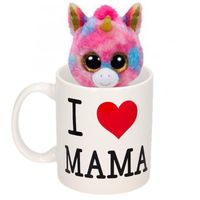 Moederdag I love mama mok met knuffel eenhoorn - thumbnail