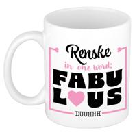 Naam mok Renske - wit - Fabulous - keramiek - 300 ml - cadeau collega beker