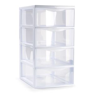 Ladeblokje/bureau organizer met 4x lades - transparant/wit - L18 x B25 x H33 cm - plastic