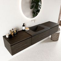 Mondiaz Bukla 200cm badmeubel met module 60 Dark Brown met 3 lades wastafel Cloud midden 0 kraangaten Urban - thumbnail