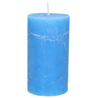 Stompkaars/cilinderkaars - helder blauw - 7 x 13 cm - rustiek model - thumbnail