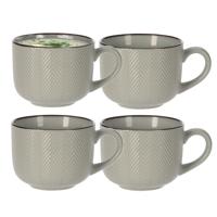 Soepkom Fishbone - 4x - lichtgroen - 12 x 9 cm - keramiek - kommetjes met oor - 560 ml